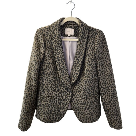 Loft Wool Blend Leopard Print One Button Blazer Jacket Size 2 - Picture 1 of 6
